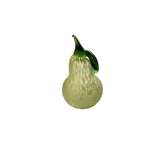 Hand Blown Glass Pear Sculpture - 6"x 3.5" - Green Art Decor - Picture 1 of 8